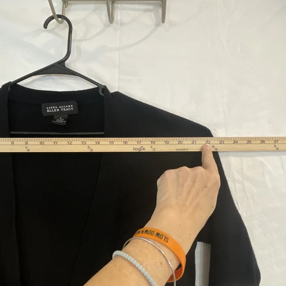 Linda Allard Ellen Tracy Open Cardigan Sweater Women Sz S Black Wool & Silk Nice